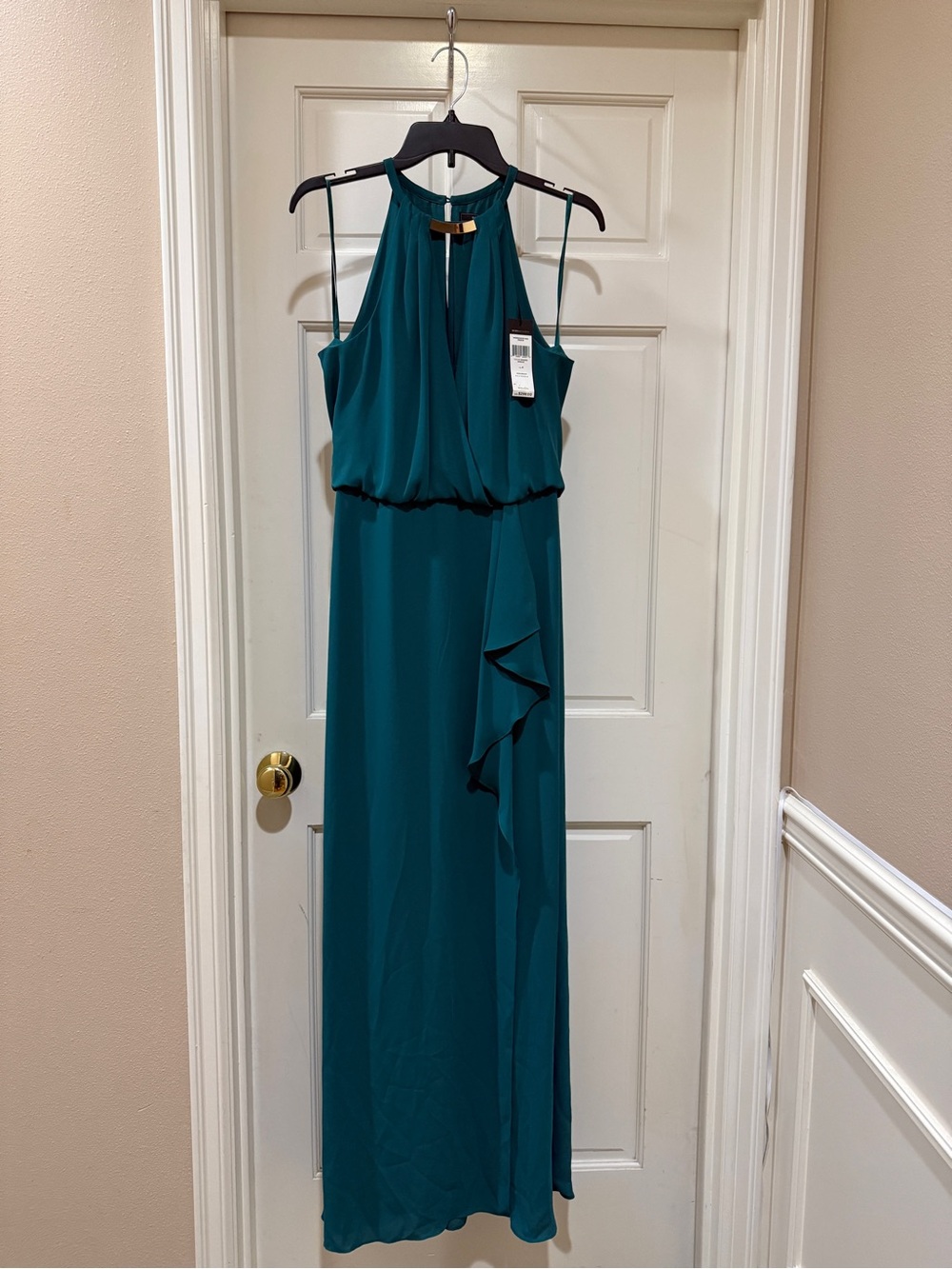BCBGMaxAzria Teal Halter Ruffle wedding guest/ evening / prom Dress